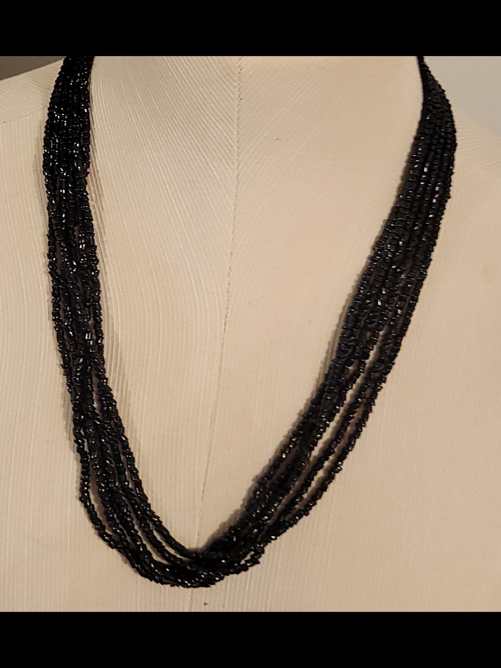 Vintage Black Multi-Strand Beaded Necklace - Unbranded
